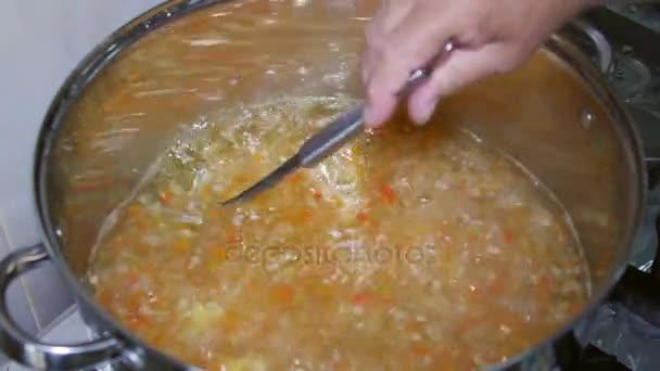 Традиційні рибні м'яч суп з Дельта Дунаю — стокове відео