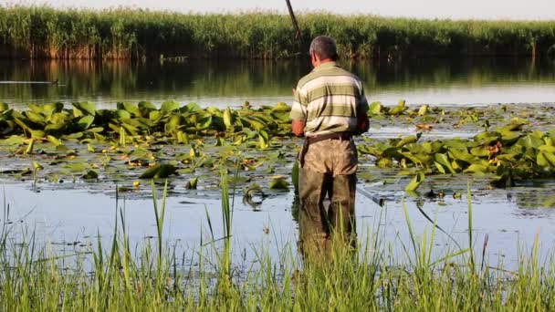 Ember horgászat bottal — Stock videók