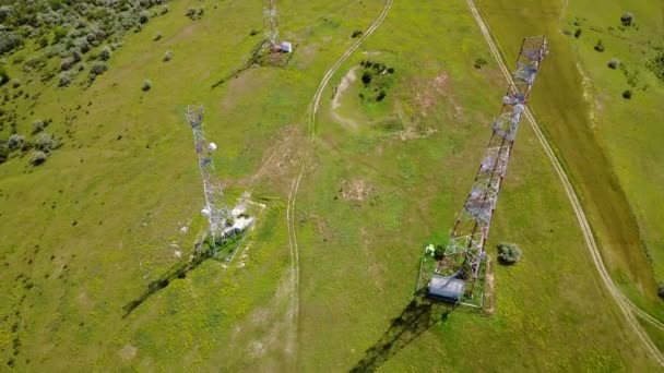 Communication towers aerial view — Stock Video
