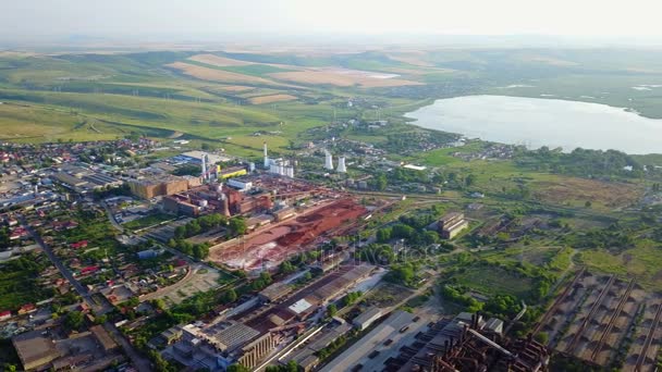 Tulcea city industrial landscape, aerial view — Stock Video