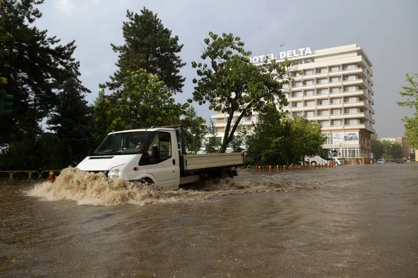 Evropské město zaplavili silného deště — Stock fotografie