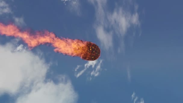 Animáció egy meteorit égető megjelöl a Föld légkörében — Stock videók