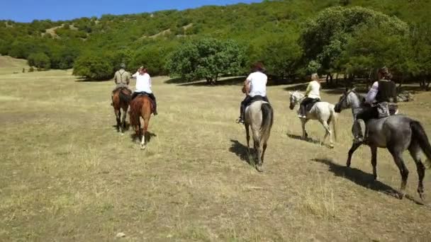 Paseos a caballo en el parque nacional de las montañas de Macin — Vídeos de Stock