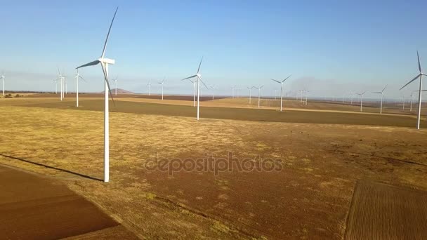 Вид с большой ветряной электростанции — стоковое видео