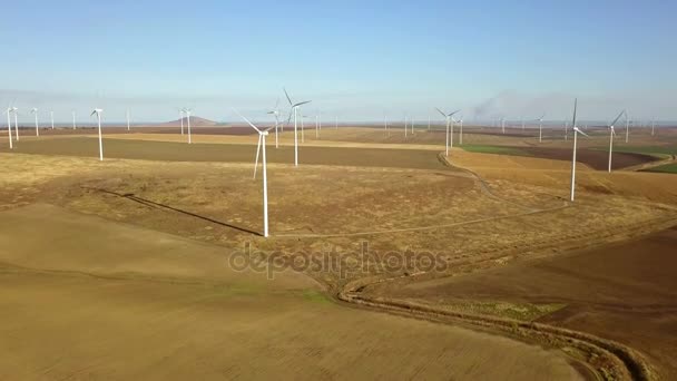 Nagy szélenergia farm légifelvételek — Stock videók