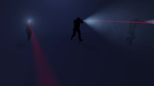 Animatie Van Een Swat Team Actie Met Zaklampen Laser Bezienswaardigheden — Stockvideo