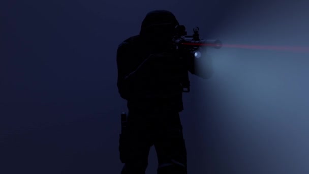 Animering Swat Officer Aktion Med Ficklampa Och Lasersikte — Stockvideo