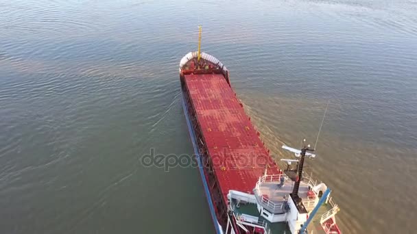 Cargo Ship Danube River Aerial View — Stock Video