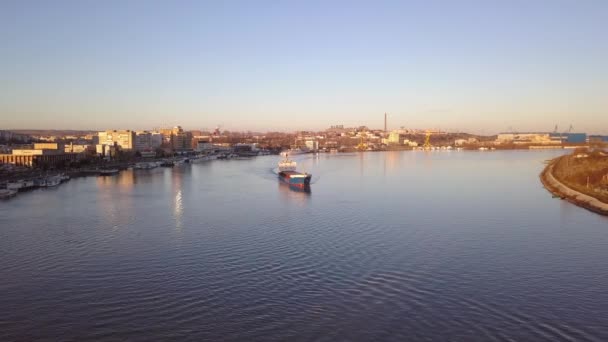 Navire Cargo Sur Danube Vue Aérienne — Video