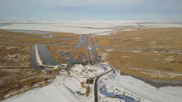 Zonas Húmidas Delta Danúbio Vista Aérea Inverno — Vídeo de Stock