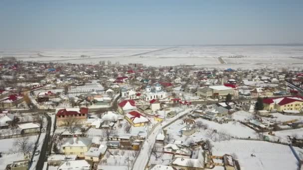 Aerial View Small Village Danube Delta Winter Landscape — Stock Video