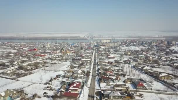 Luftaufnahme Eines Kleinen Dorfes Donaudelta Winterlandschaft — Stockvideo
