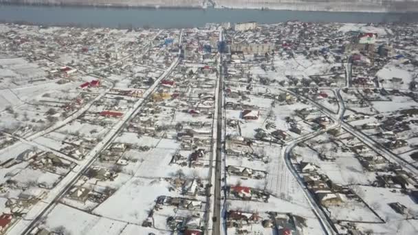 Vedere Aeriană Unui Mic Sat Din Delta Dunării Peisaj Iarnă — Videoclip de stoc