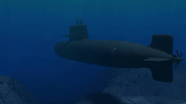 okyanus tabanının yakın devriye bir denizaltı 3D çizimi