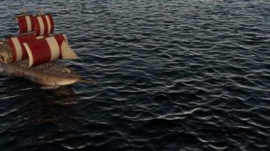 eski ahşap savaş gemisi okyanus üzerinde 3D animasyon