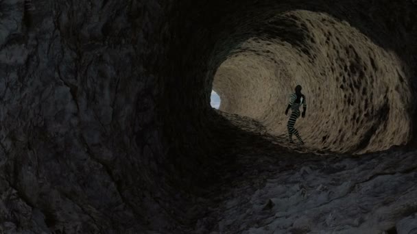 Animation Reptilian Humanoid Exploring Cave — Stock Video