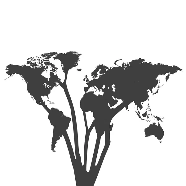 Dünya harita ağaç siluet çizimi — Stok Vektör