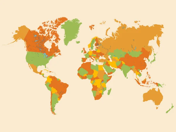 Renkli dünya harita illüstrasyon — Stok Vektör