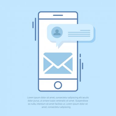 düz cep telefonu sohbet mesaj bildirim vektör illüstrasyon renk arka plan üzerinde izole