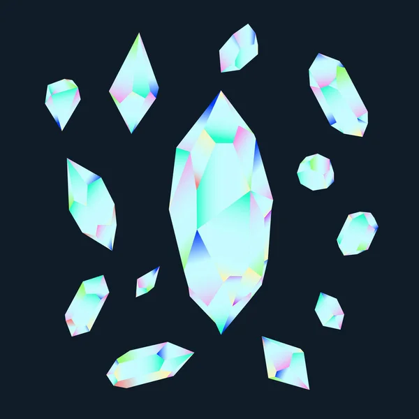 Mineralien Kristalle Edelsteine Und Diamanten Isolierte Vektor Set — Stockvektor