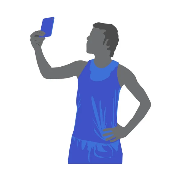 屋外でのトレーニング後の幸せな若い男の Selfie トレーニング セッション後休んでフィットの男性ランナー — ストックベクタ