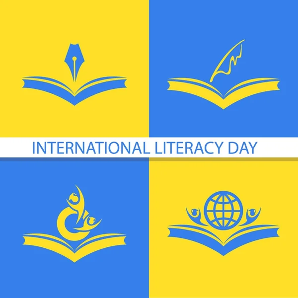 Vektorillustration Bok För International Literacy Dag — Stock vektor
