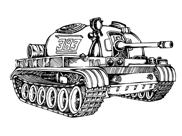 Tank Isolerad Vit Bakgrund Vector Militära Maskins Tank Logotyp Svart — Stock vektor