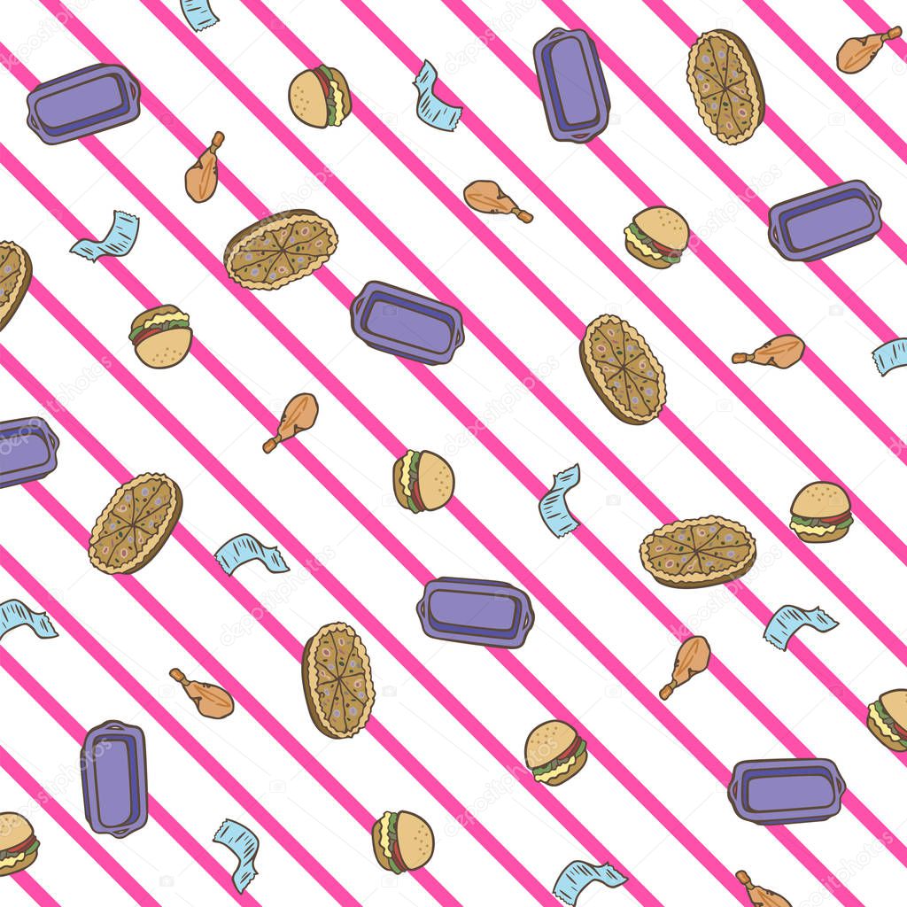 Fast food pattern on line background, vector illustration 