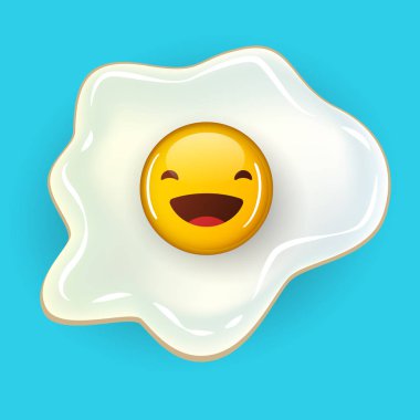 Mavi arka planda izole edilmiş yumurta. Düz yumurta ikonu. Sahanda yumurta yakın plan.