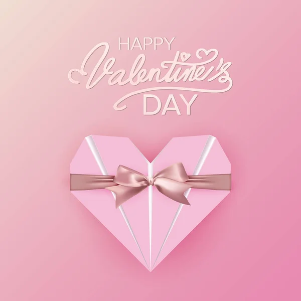 Feliz Día San Valentín Saludos Fondo Con Caja Forma Corazón — Vector de stock