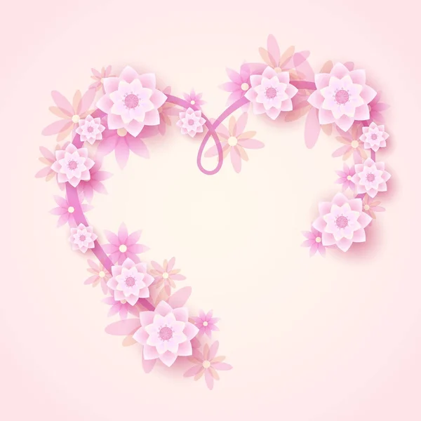 Pink Background Design Flowers Heart — Stock Vector