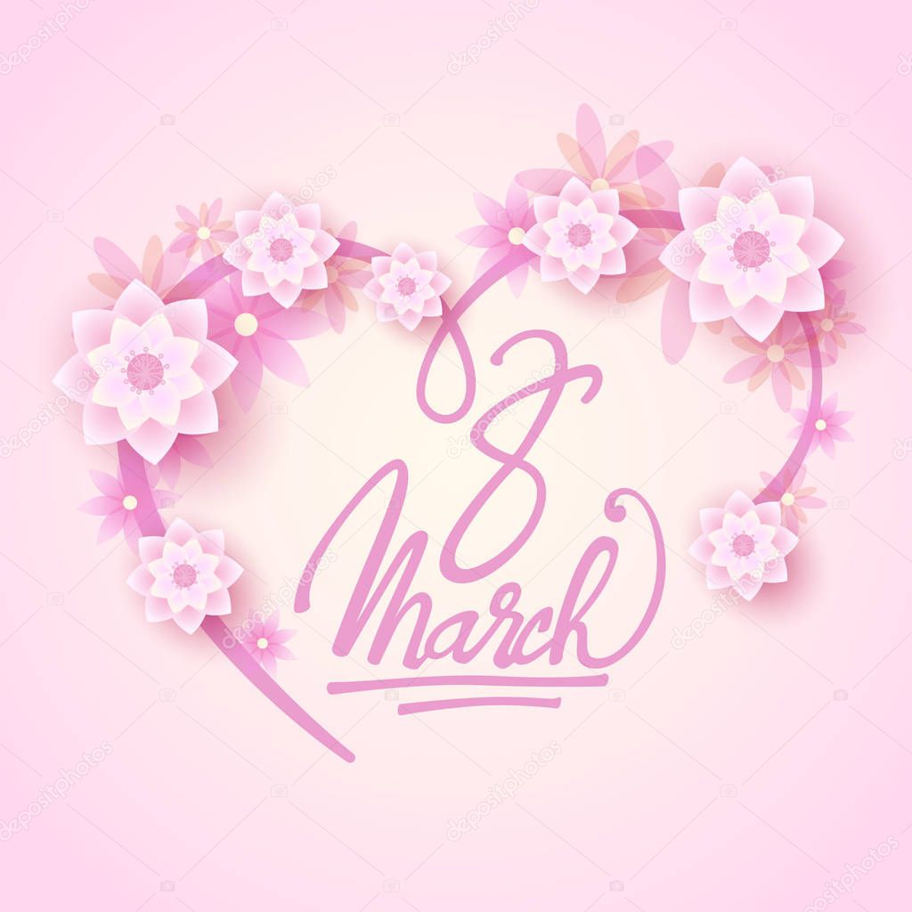 happy women's day background with heart and flowers