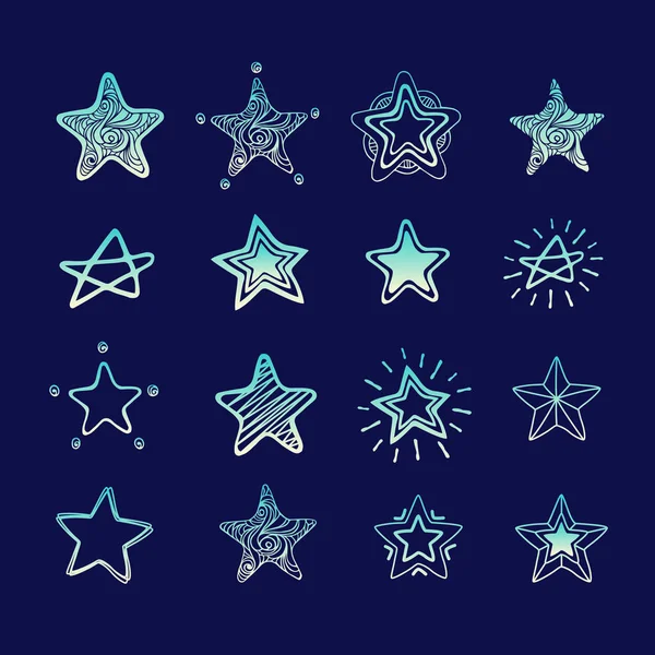 Coleção Dezesseis Canetas Desenhadas Mão Estrelas Tinta Ilustração Vetorial — Vetor de Stock