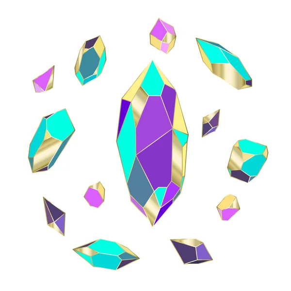 Conjunto Vectores Aislados Minerales Cristales Gemas Diamantes — Vector de stock