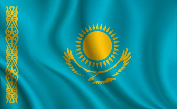 Kazakstan Flagga Bakgrund Närbild — Stock vektor