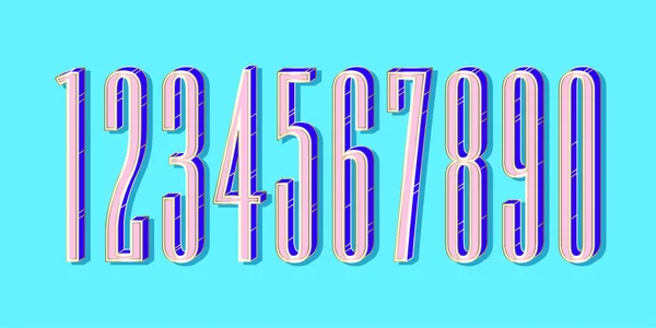 Set Numeri Stile Retrò Sfondo Blu — Vettoriale Stock