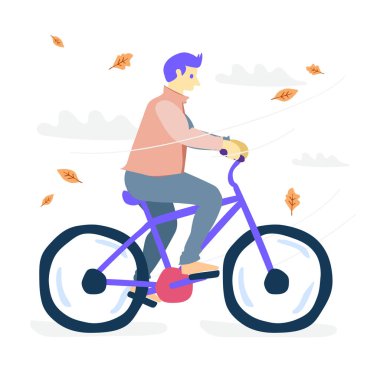 Çocuk Bisiklete biniyor. Düz tasarlamak vektör.