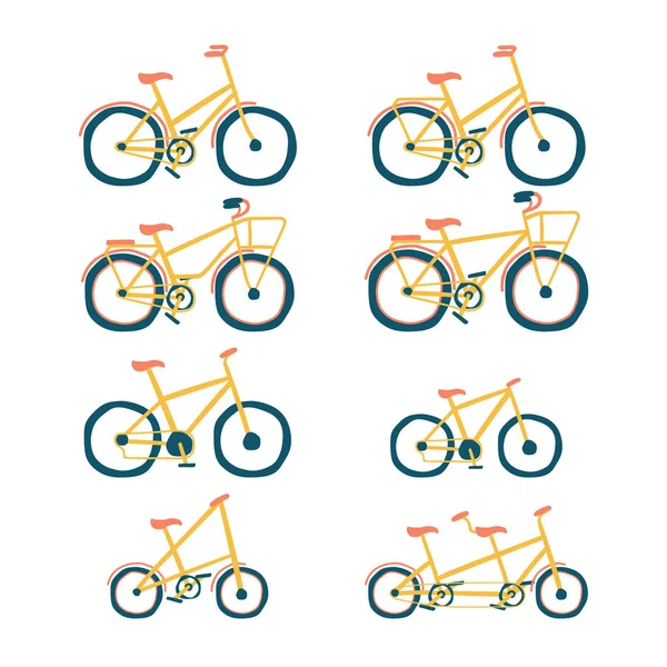 Ensemble Vélos Dessinés Main Moderne Sur Fond Blanc Différents Types — Image vectorielle