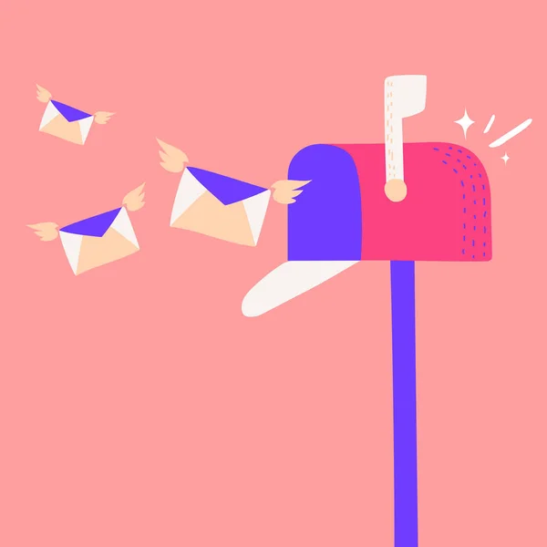 Векторная Иллюстрация Почтового Ящика Плоском Стиле Красный Почтовый Ящик Открыть — стоковый вектор