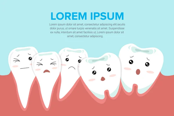 Catoon Carattere Dei Denti Affollamento Concetto Problema Dentale Illustrazione — Vettoriale Stock