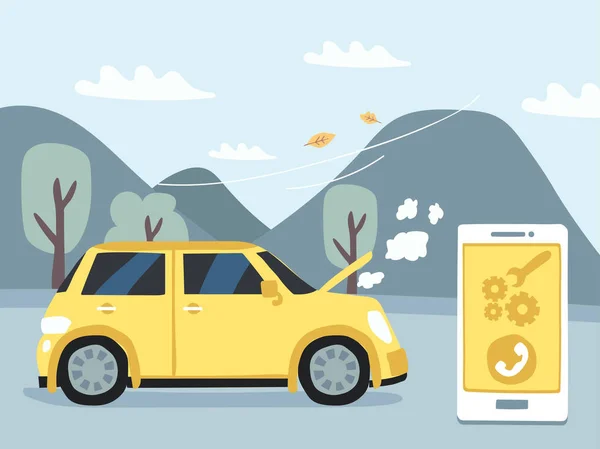 Zarezerwuj Samochód Nocy Smartphone Mapą Pojęcie Usługi Ilustracja Płaski — Wektor stockowy
