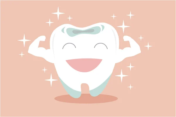 vector cartoon whitening tooth muscle strain for show solidity tooth with  shining effect and the happy face. - Stock Image - Everypixel