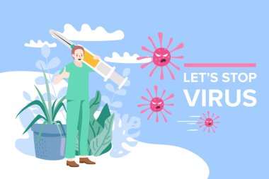 Virüsü ve konsepti aşılamayı bırakalım. Vektör İllüstrasyonu