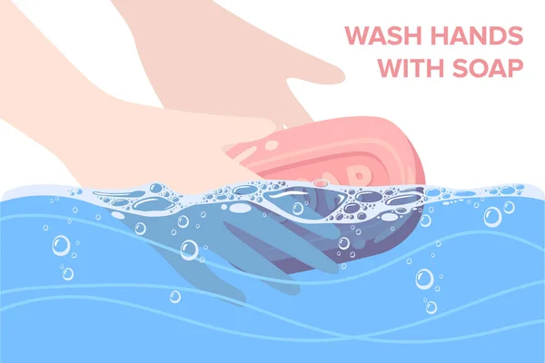 Person Tvätta Händerna Med Rengöringsmedel Tvål Vektor Illustration — Stock vektor