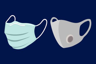Tıbbi maske vektör simgesi. Cerrahi maske ve sis maskesi, vektör çizimi.
