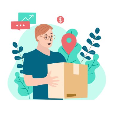 Düz illüstrasyon vektör biçimi ile dağıtım web sitesi afişi