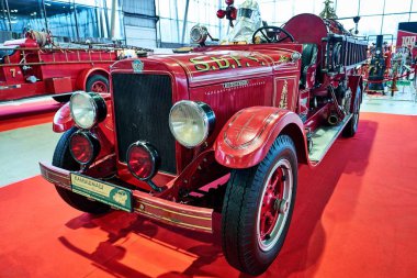 Moskova - 09 Mar 2018: Reo (1929) itfaiye arabası Oldtimer-Sokolniki Fuar Merkezi Galerisi'nde sergisinde. Rusya sergi vintage arabalar ve teknik antika sadece biri.