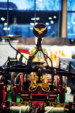 Moskova - 09 Mar 2018: Yangın vagon L.Button ve şirket (1868) sergi Oldtimer-Sokolniki Fuar Merkezi Galerisi'nde. Rusya sergi vintage arabalar ve teknik antika sadece biri.