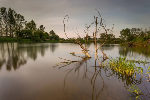 Tramonto caldo sul fiume Warta nel Warta Landscape Park, Polonia . — Foto Stock
