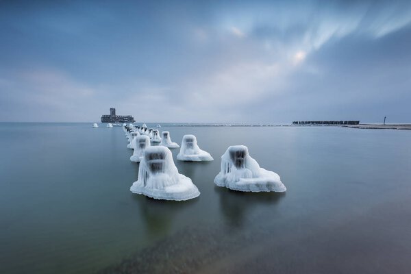 Winter landscape at the sea in Poland.